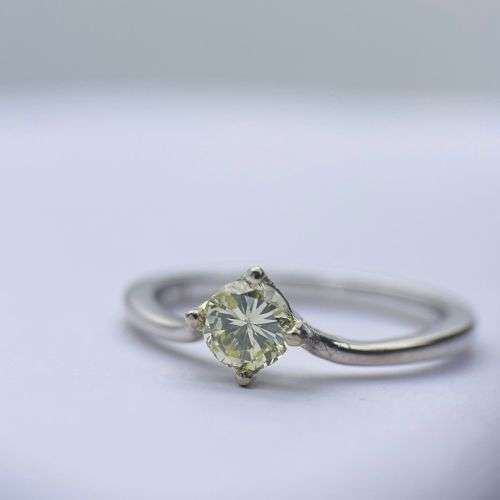 Rings 0.52CT Fancy Yellow Diamond Ring 18K White Gold! for sale in